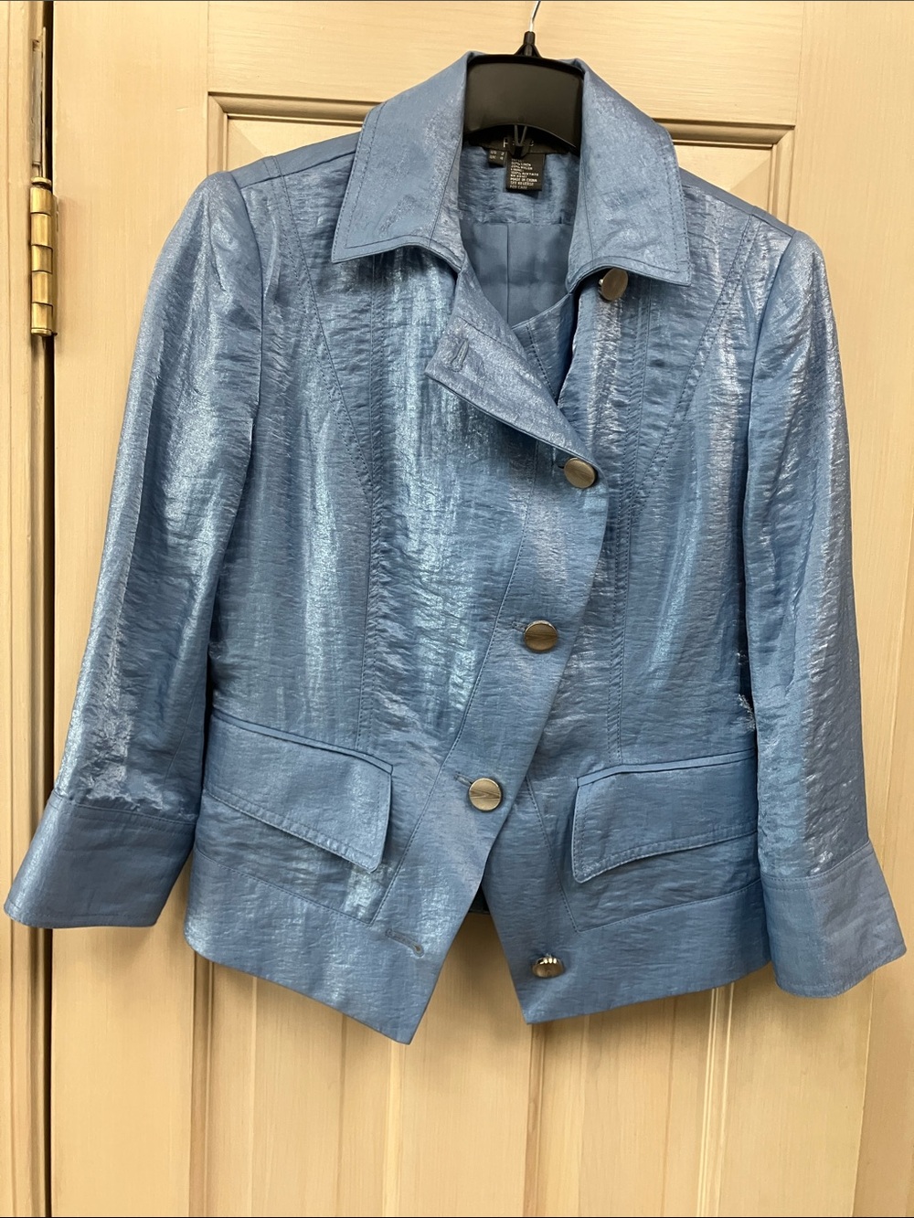Per Se Light Blue Shimmery Asymmetrical Button Blazer